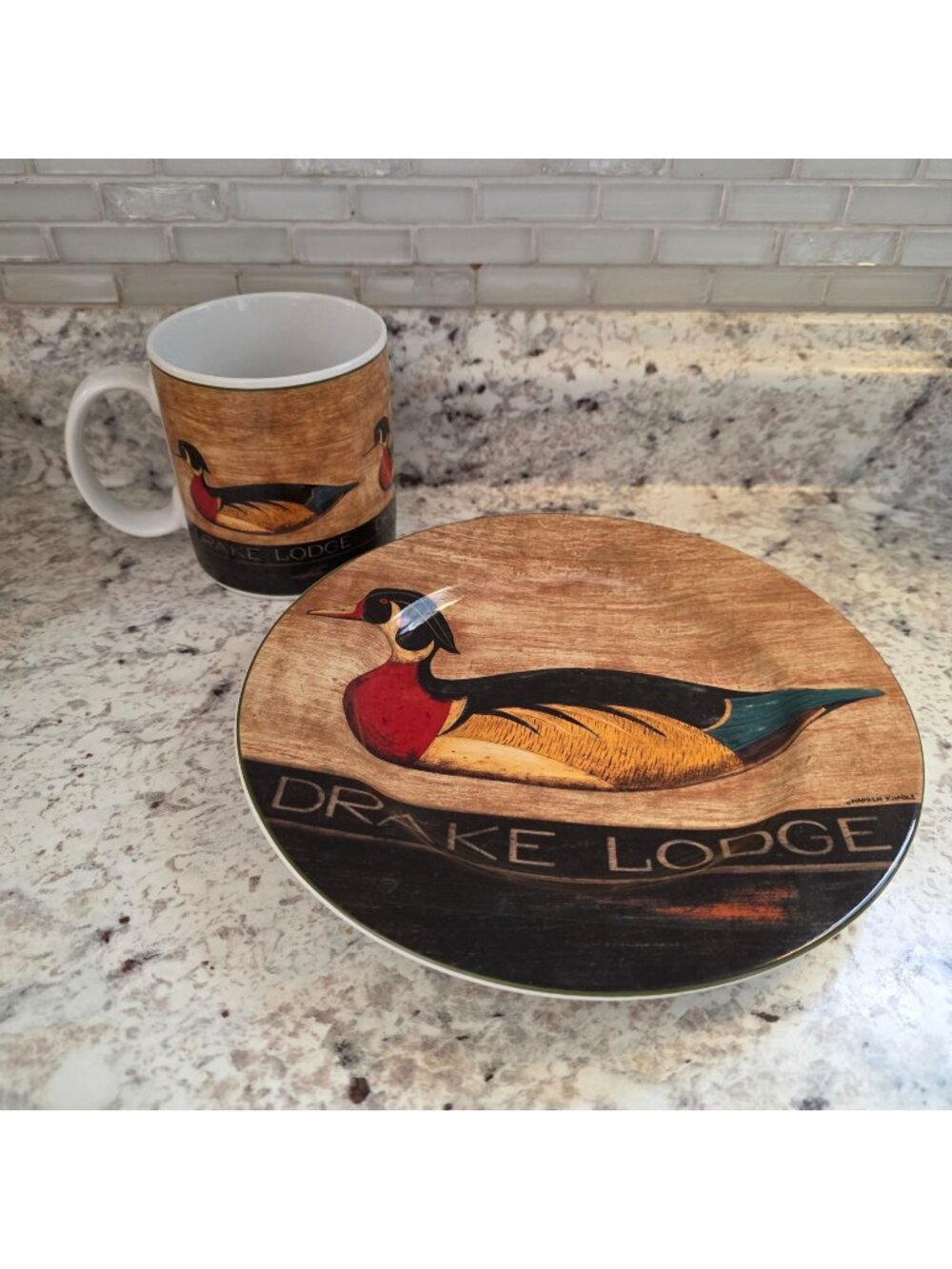 Warren Kimble Drake Lodge Plate Mug Set Sakura Stoneware Country Inns Collection